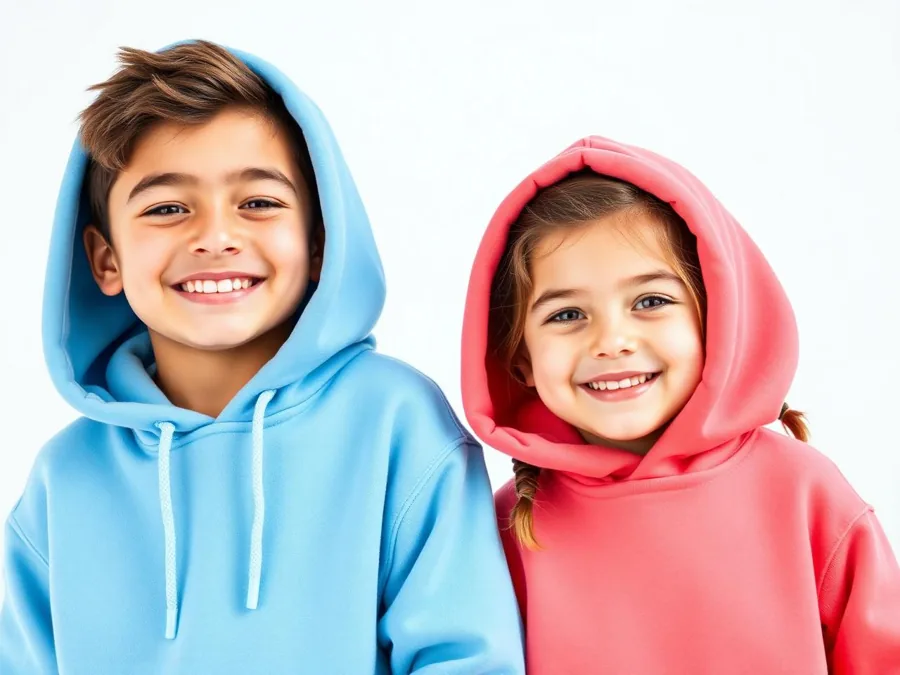 Oversized hoodie for kids for everyday wear, sky blue and coral siblings
